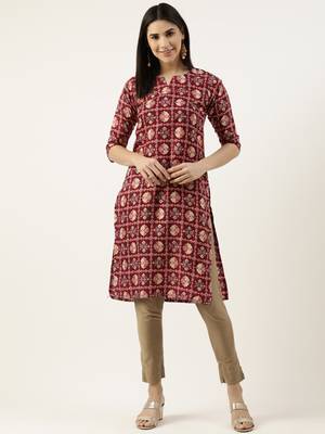 Wine printed cotton cotton-kurtis 4