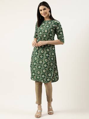 Green printed crepe ethnic-kurtis 1