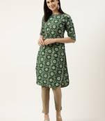 Green printed crepe ethnic-kurtis