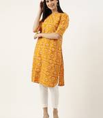 Yellow printed crepe ethnic-kurtis