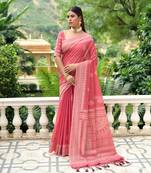 Lucknowi Chikankari Wevon Designer Pink Colour Art Silk Saree For Fancy Looks