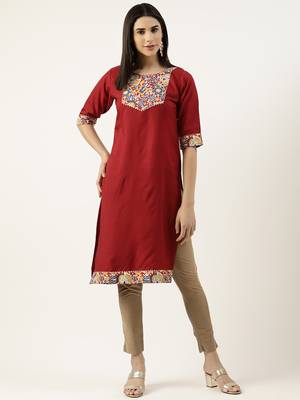 Maroon printed crepe ethnic-kurtis 1