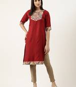 Maroon printed crepe ethnic-kurtis