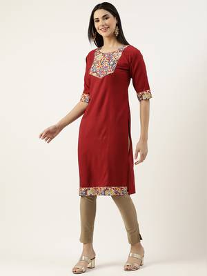 Maroon printed crepe ethnic-kurtis 2