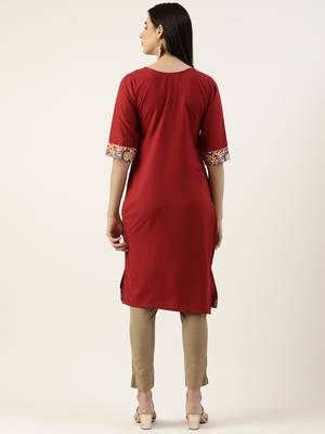 Maroon printed crepe ethnic-kurtis 3