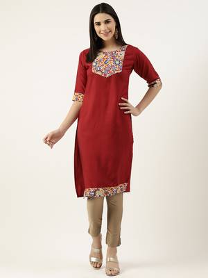 Maroon printed crepe ethnic-kurtis 4