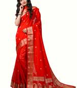 Red Woven Crepe Saree With Blouse