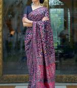Navy Blue kanjivaram silk blendFloral printed Saree