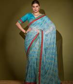 Amazing Looking Blue Georgette c Saree With Traditional Looks