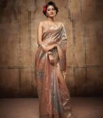 Heavy Wevon Designer Organza Silk Saree In Beautiful  Grey Colour