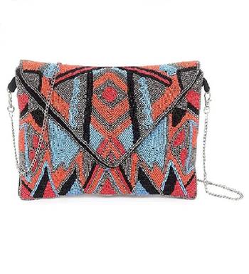 BLACK WITH MULTI COLOR WOMEN BEADED HAND CLUTCH CUM SLING BAG 2