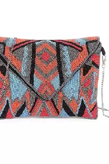 BLACK WITH MULTI COLOR WOMEN BEADED HAND CLUTCH CUM SLING BAG