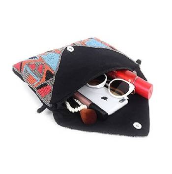 BLACK WITH MULTI COLOR WOMEN BEADED HAND CLUTCH CUM SLING BAG 3