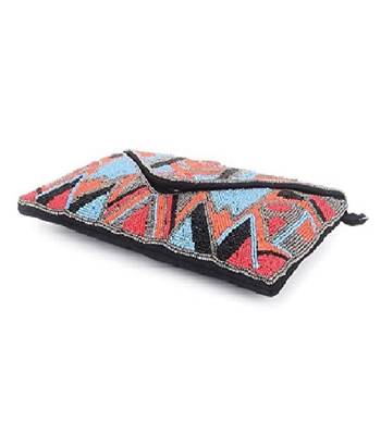 BLACK WITH MULTI COLOR WOMEN BEADED HAND CLUTCH CUM SLING BAG 4