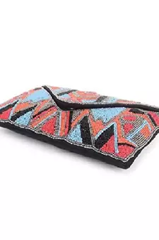 BLACK WITH MULTI COLOR WOMEN BEADED HAND CLUTCH CUM SLING BAG