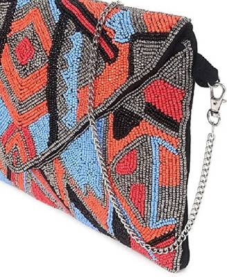 BLACK WITH MULTI COLOR WOMEN BEADED HAND CLUTCH CUM SLING BAG 5