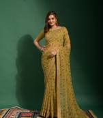 Bandhani Printed With Embroidery Work Mahendi Ethnic Georgette Saree