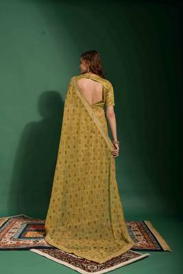Bandhani Printed With Embroidery Work Mahendi Ethnic Georgette Saree 3