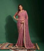 Bandhani Printed With Embroidery Work Baby Pink Ethnic Georgette Saree