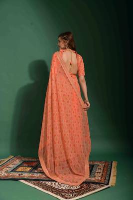 Bandhani Printed With Embroidery Work Peach Ethnic Georgette Saree 3