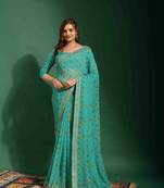 Bandhani Printed With Embroidery Work Sea Green Colour Ethnic Georgette Saree