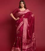 Designer Emboss Foil Printed With Piping Border Maroon Colour Saree In Smooth Silk Fabric