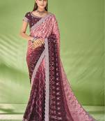 Heavy And Glamorous Wine Colour Designer Saree In Georgette Fabric