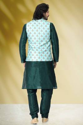Green printed banarasi silk nehru-jacket 2
