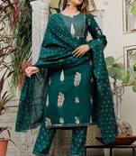 Girbana Women Green Viscose Rayon Round Neck Kurta Pant and Dupatta Set