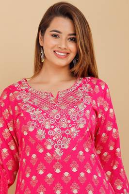 Girbana Women Pink Viscose Rayon Round Neck Kurta Pant and Dupatta Set 5