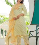 Girbana Women Yellow Viscose Rayon Round Neck Kurta Pant and Dupatta Set