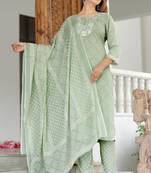 Girbana Women Sea Green Viscose Rayon Round Neck Kurta Pant and Dupatta Set