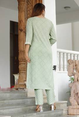 Girbana Women Sea Green Viscose Rayon Round Neck Kurta Pant and Dupatta Set 4