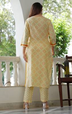 Girbana Women Yellow Viscose Rayon Round Neck Kurta Pant and Dupatta Set 3