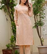 Girbana Women Peach Viscose Rayon Round Neck Kurta Pant Set