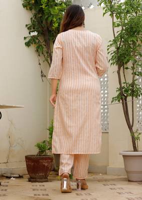 Girbana Women Peach Viscose Rayon Round Neck Kurta Pant Set 3
