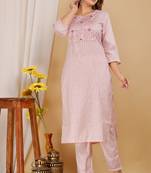 Girbana Women Pink Viscose Rayon Round Neck Kurta Pant Set