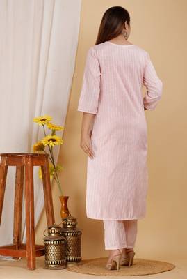 Girbana Women Pink Viscose Rayon Round Neck Kurta Pant Set 4