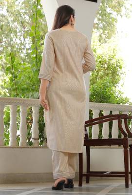 Girbana Women Peach Viscose Rayon Round Neck Kurta Pant and Dupatta Set 3