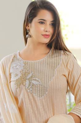 Girbana Women Peach Viscose Rayon Round Neck Kurta Pant and Dupatta Set 4