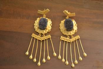 Druzzy Semi Precious Stone Dangling Long Wedding party High Gloss Gold Plated studs 1