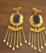 Druzzy Semi Precious Stone Dangling Long Wedding party High Gloss Gold Plated studs