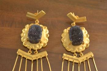 Druzzy Semi Precious Stone Dangling Long Wedding party High Gloss Gold Plated studs 2