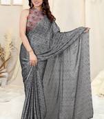 Grey printed chiffon saree with blouse