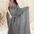 Grey printed chiffon saree with blouse