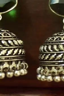 Green onyx Silver Oxidized Silver Plated Beautifully Detailed Carved Jhumkas Earring