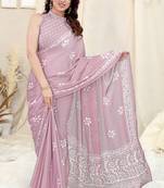 Pink Printed Chiffon Saree With Blouse