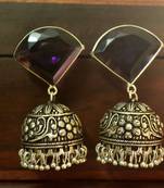 Purple onyx Silver Oxidized Silver Plated Beautifully Detailed Carved Jhumkas Earring