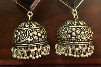 Purple onyx Silver Oxidized Silver Plated Beautifully Detailed Carved Jhumkas Earring 2