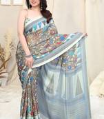 Brown Printed Chiffon Saree With Blouse